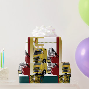 Städtische gelbe Sattelzugmaschine Stadt-Silhouett Geschenkpapier