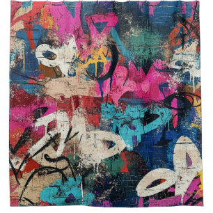 Städtische Graffiti-Collage mit kräftigen Farben Duschvorhang