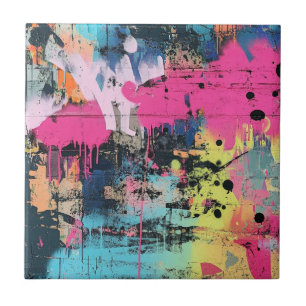 Städtische Graffiti-Collage mit kräftigen Farben   Fliese
