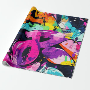 Städtische Graffiti-Collage mit kräftigen Farben   Geschenkpapier