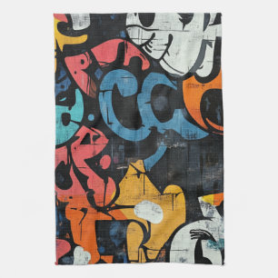 Städtische Graffiti-Collage mit kräftigen Farben Geschirrtuch