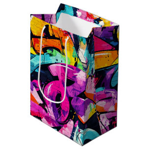 Städtische Graffiti-Collage mit kräftigen Farben Mittlere Geschenktüte