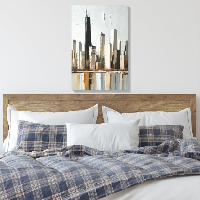 Städtische Harmonie Minimalistisches Stadtbild Leinwanddruck (Insitu (Schlafzimmer))