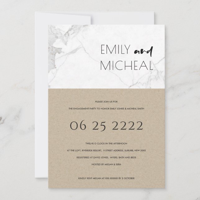STÄDTISCHE KRAFT MARBLE ENGAGEMENT PARTEI DANKESKARTE (Vorderseite)