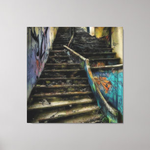 Städtische Kunst auf Treppe verlassenes Gebäude Leinwanddruck