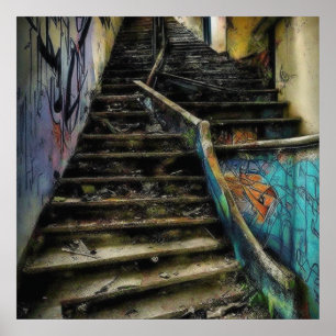 Städtische Kunst auf Treppe verlassenes Gebäude Poster