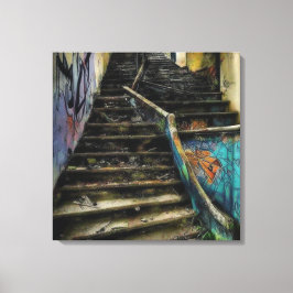 Städtische Kunst auf Treppen Das Gebäude verlassen Leinwanddruck