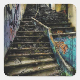Städtische Kunst auf Treppen Das Gebäude verlassen Quadratischer Aufkleber