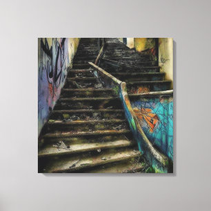 Städtische Kunst auf Treppen Verlassenes Gebäude Leinwanddruck