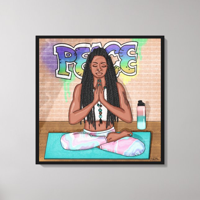 Städtische Kunst | Hübsche Frau, die Meditation du Leinwanddruck (Vorderseite)