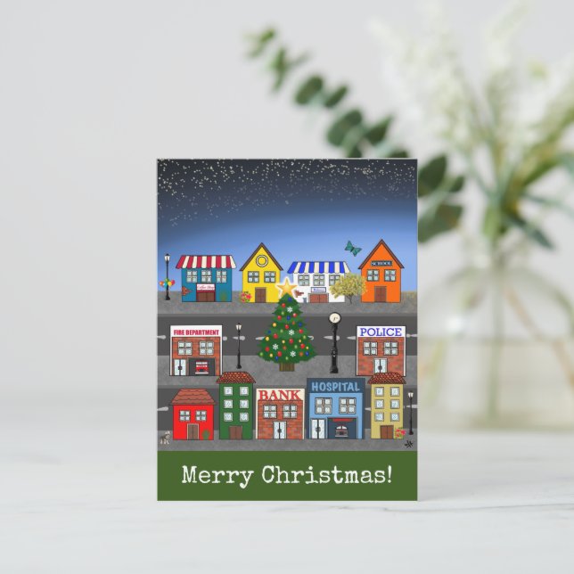 Städtische Nachbarschaft | Frohe Weihnachten Postkarte (Stehend Vorderseite)