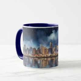 Städtische Nacht Aussicht mit Blick auf den See Tasse