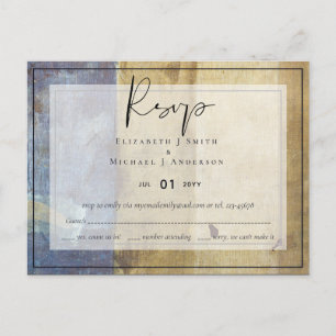 Städtische Navy Blue Modern Budget Hochzeit RSVP Postkarte