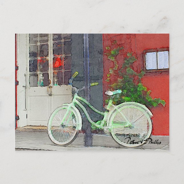 Städtische Reisen Grünes Fahrrad Wasserfarbe Postkarte (Vorderseite)