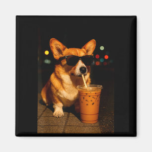 Städtischer Milchkaffee-Nachtleben-Corgi-Hund-Vate Magnet