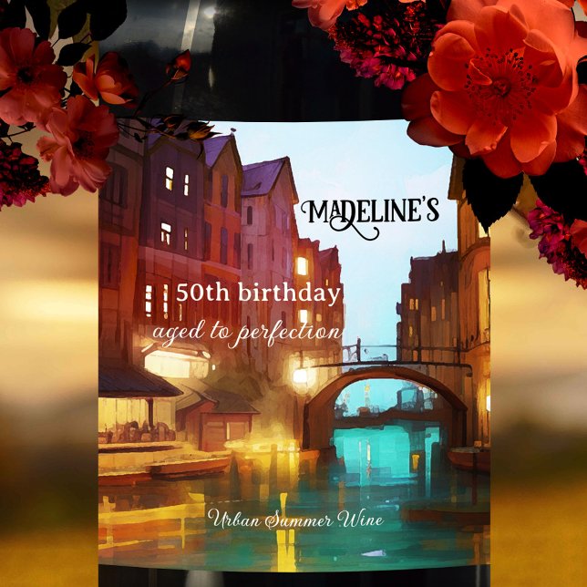 Städtischer Sommer zum Geburtstag Weinetikett (Von Creator hochgeladen)