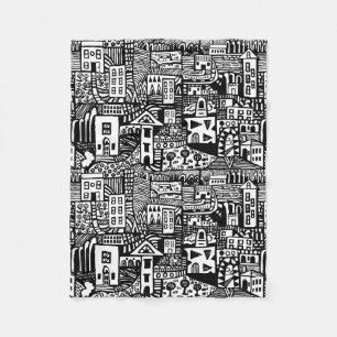 Städtischer Traum - Schwarz und Weiß Fleecedecke