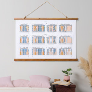 Städtisches Gebäude Blueprint Mauer Kunst Wandteppich Mit Holzrahmen