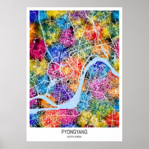 Stadtkarte Pjöngjang Nordkorea Poster