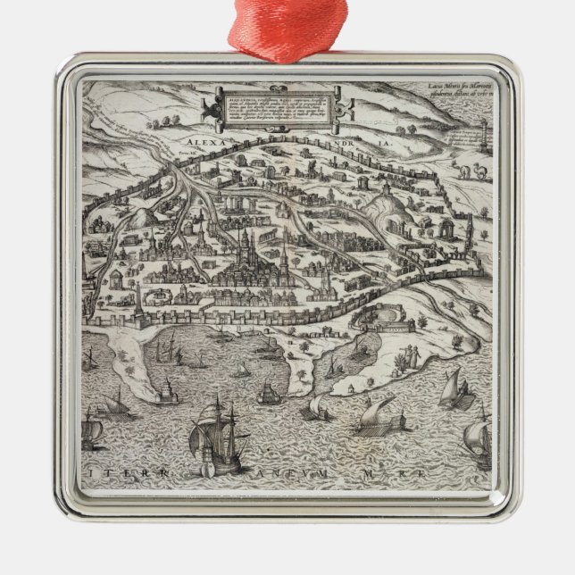 Stadtkarte von Alexandria in Ägypten, c.1625 Silbernes Ornament (Vorne)