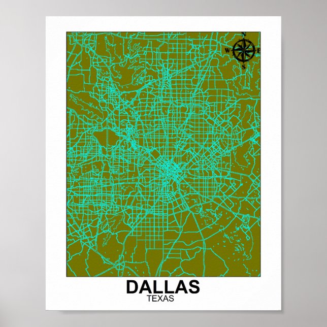 Stadtkarte von Dallas Poster (Vorne)