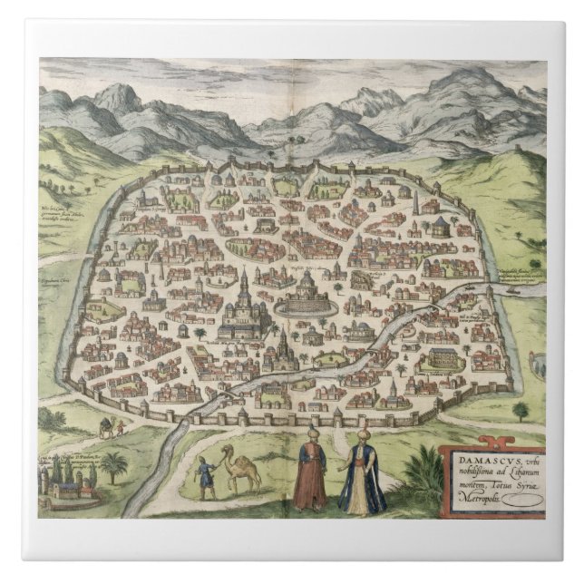 Stadtkarte von Damaskus, Syrien, 1620 (Stich) Fliese (Vorderseite)