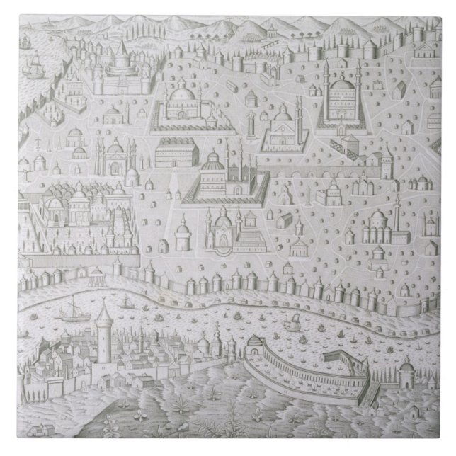 Stadtkarte von Konstantinopele, die Türkei, c.1650 Fliese (Vorderseite)