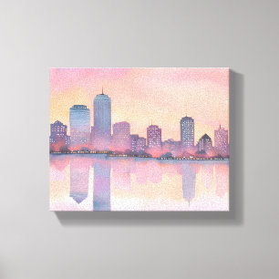 Stadtlandschaft beim Pastellsonnenuntergang   Aqua Leinwanddruck