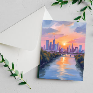Stadtlandschaft Sonnenuntergang Aquarellmalerei Ka
