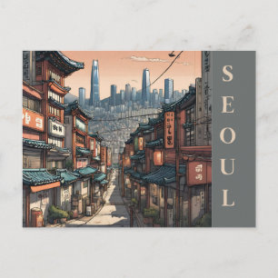 Stadtlandschaft Vintage Seoul Südkorea Reise asiat Postkarte