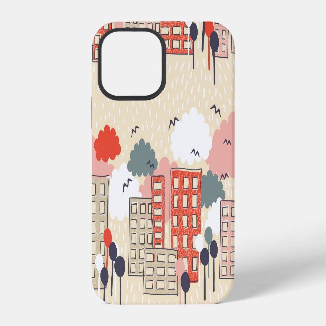 Stadtleben: Nahtloses Muster iPhone 12 Hülle (Rückseite)