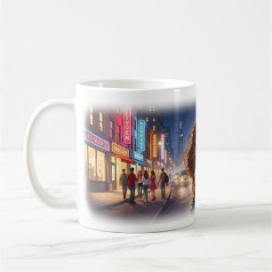 Stadtliebe und Nachtleben Träume Poster Kaffeetasse