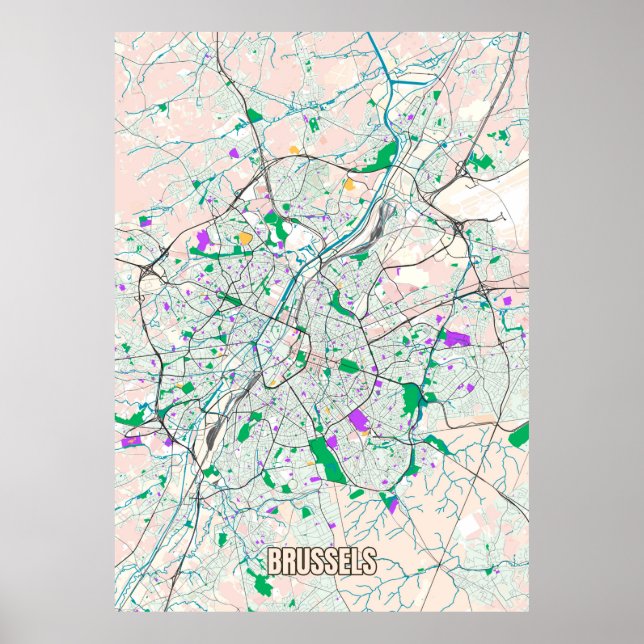 Stadtplan Brüssel, Belgien Poster (Vorne)
