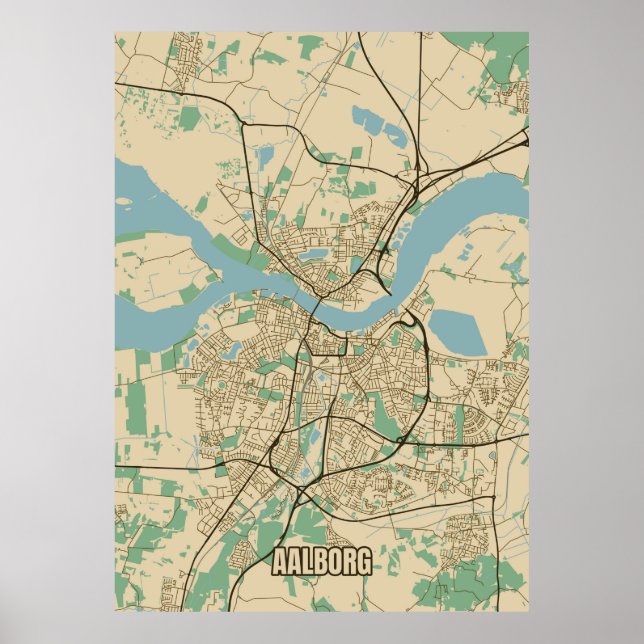 Stadtplan von Aalborg, Dänemark Poster (Vorne)