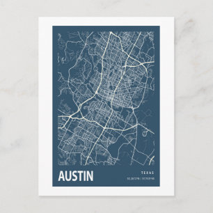 Stadtplan von Austin Texas, Linienkunst Blaudruck Postkarte