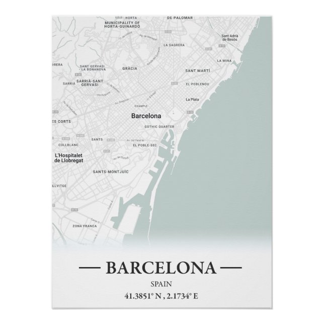 Stadtplan von Barcelona, Spanien Poster (Vorderseite)