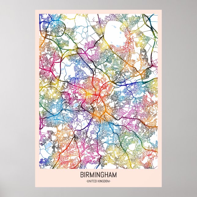 Stadtplan von Birmingham Vereinigtes Königreich Poster (Vorne)