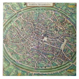 Stadtplan von Brügge, von 'Civitates Orbis Terrar Fliese