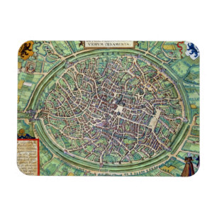 Stadtplan von Brügge, von 'Civitates Orbis Terrar Magnet