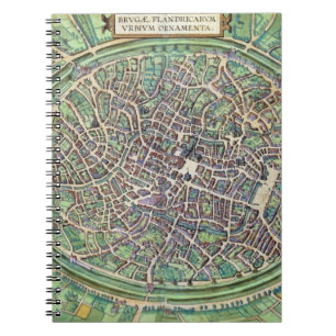 Stadtplan von Brügge, von 'Civitates Orbis Terrar Notizblock