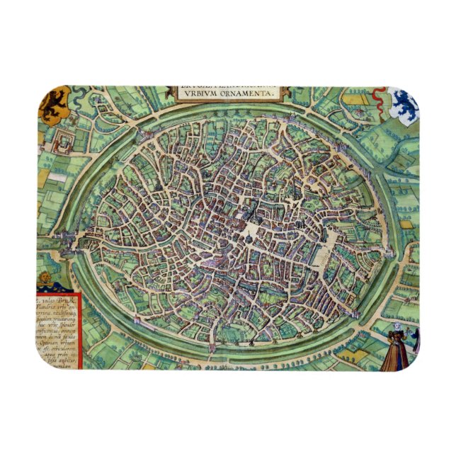 Stadtplan von Brügge, von 'Civitates Orbis Terraru Magnet (Horizontal)