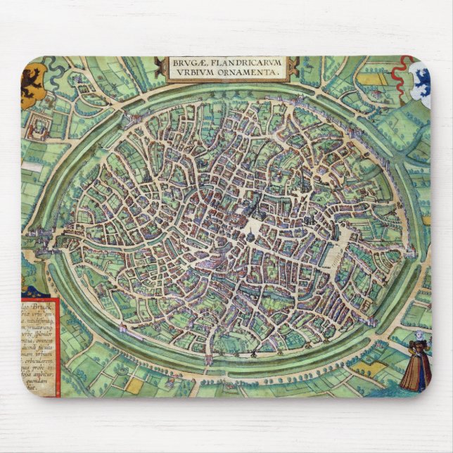 Stadtplan von Brügge, von 'Civitates Orbis Terraru Mousepad (Vorne)