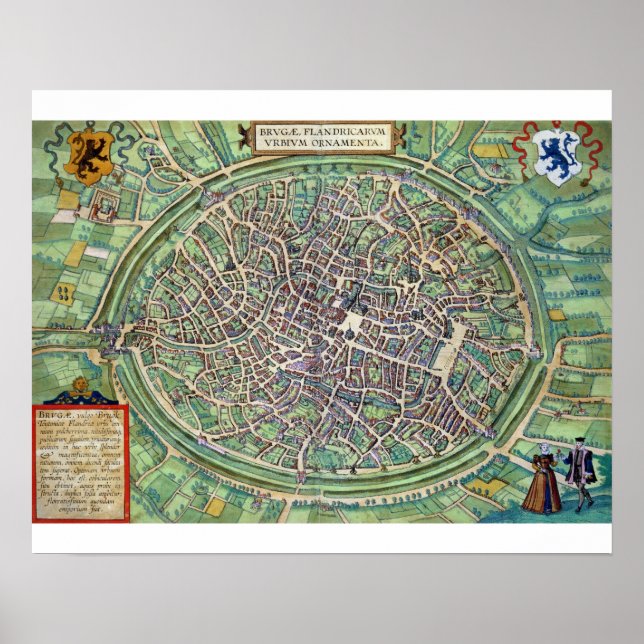 Stadtplan von Brügge, von 'Civitates Orbis Terraru Poster (Vorne)