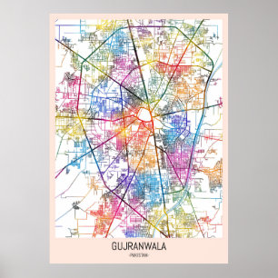 Stadtplan von Gujranwala, Pakistan Poster