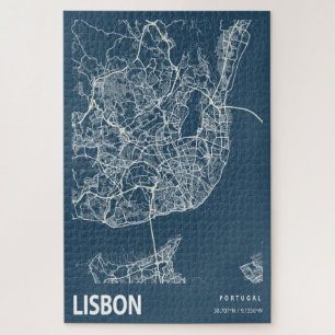 Stadtplan von Lissabon Portugal Line Art Blaudruck
