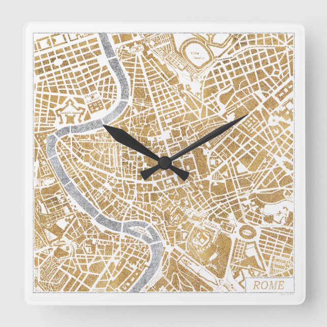 Stadtplan von Rom Quadratische Wanduhr (Vorderseite)