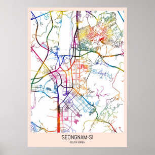 Stadtplan von Seongnam-si Südkorea Poster