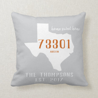 Stadtzipcode-Zuhause-Kissen-orange Grau Texas Kissen