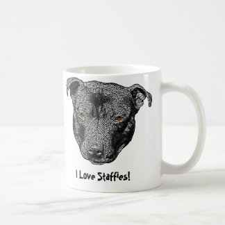 Staffie Kopf, "ich Liebe Staffies!" Tasse