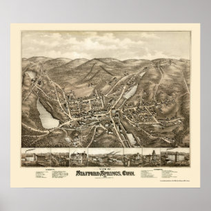 Stafford Frühlinge, panoramische Karte CT - 1878 Poster
